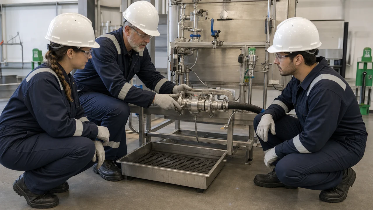 Equipo industrial practica una conexión segura durante una capacitación